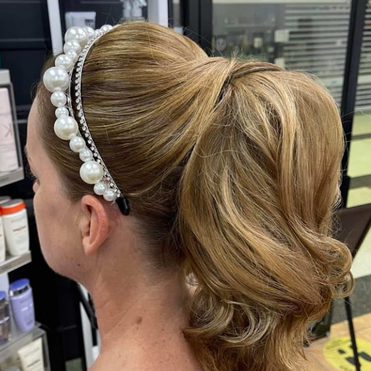 A Brown Hair with Pearl Hair Band — Hair Salon in Darwin, NT